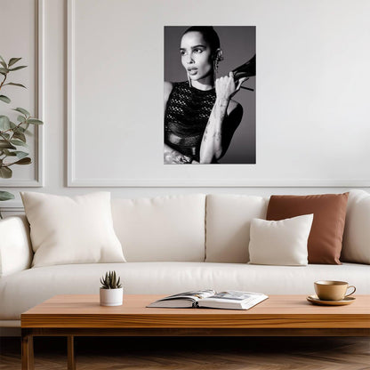 Zoe Kravitz in Fishnet Top Poster | Black and White Tattoo Portrait Print - Celebrities Poster