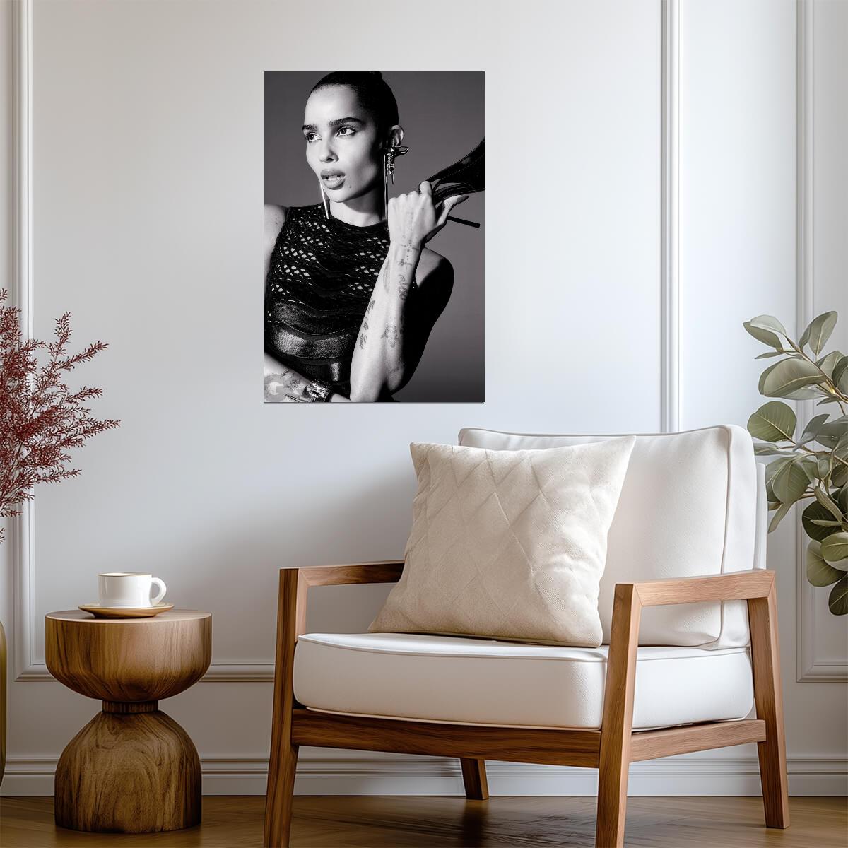 Zoe Kravitz in Fishnet Top Poster | Black and White Tattoo Portrait Print - Celebrities Poster