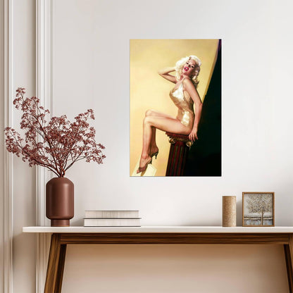 Jayne Mansfield in Gold Dress Poster | Sexy Legs Wall Art Print - Celebrities Poster