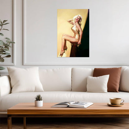 Jayne Mansfield in Gold Dress Poster | Sexy Legs Wall Art Print - Celebrities Poster