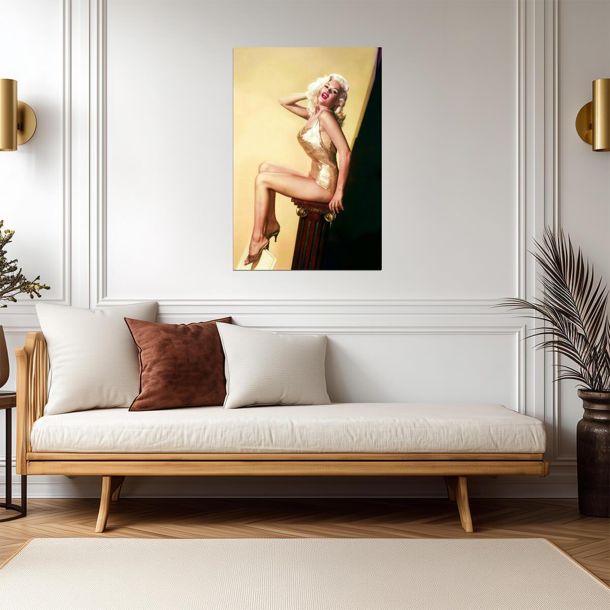 Jayne Mansfield in Gold Dress Poster | Sexy Legs Wall Art Print - Celebrities Poster