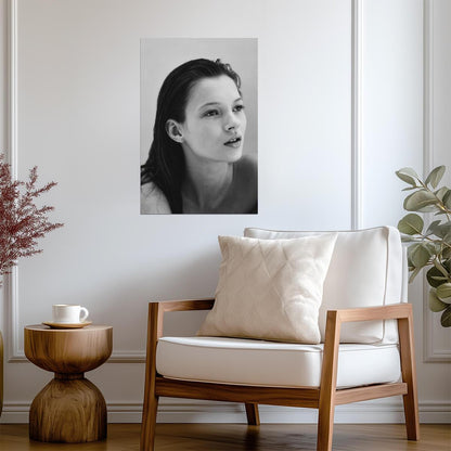 Kate Moss At 16 Poster | Black and White Model Wall Art Print - Celebrities Poster