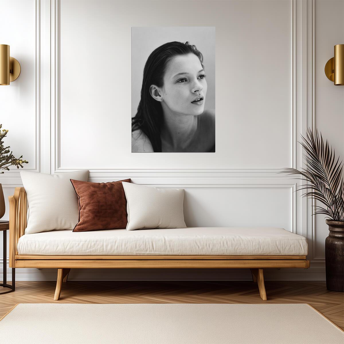 Kate Moss At 16 Poster | Black and White Model Wall Art Print - Celebrities Poster