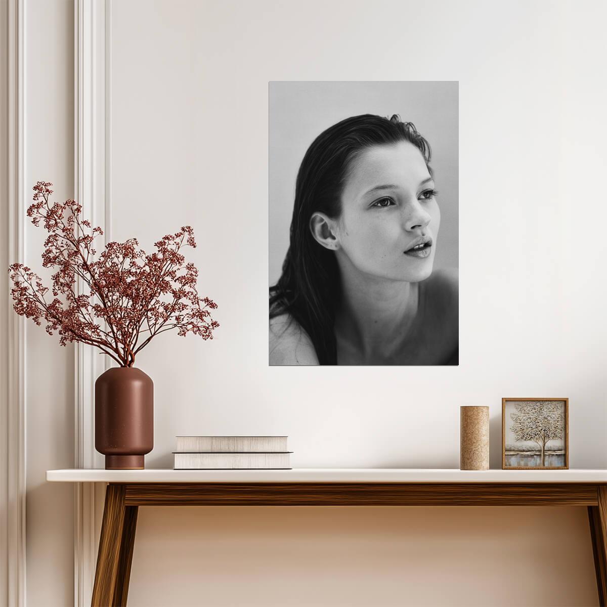 Kate Moss At 16 Poster | Black and White Model Wall Art Print - Celebrities Poster