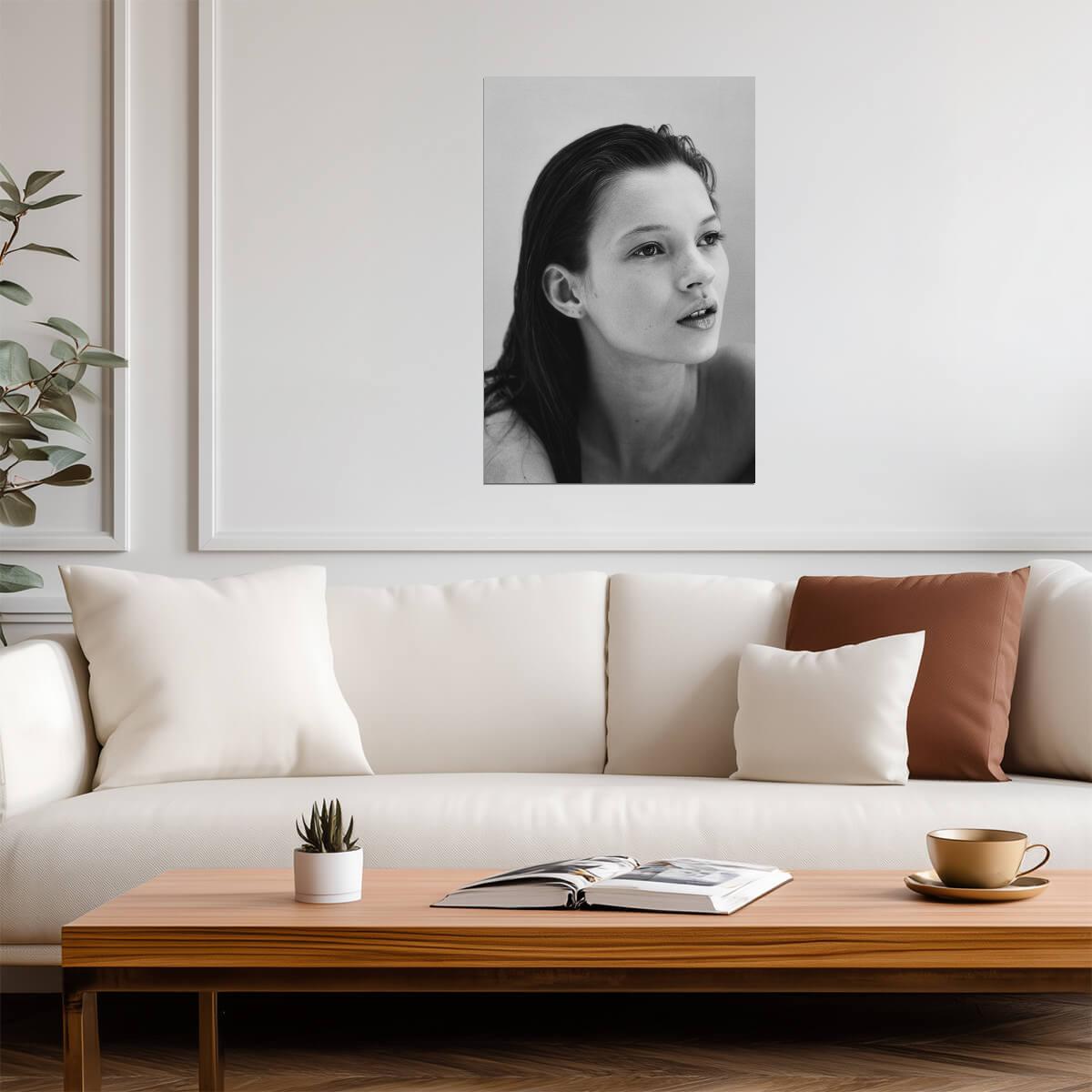 Kate Moss At 16 Poster | Black and White Model Wall Art Print - Celebrities Poster