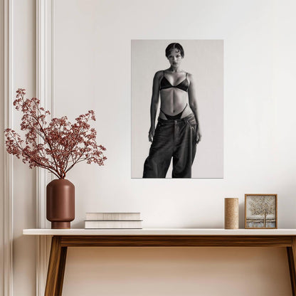 Taylor Russell in Black Lingerie Poster | Black and White Full Body Print - Celebrities Poster