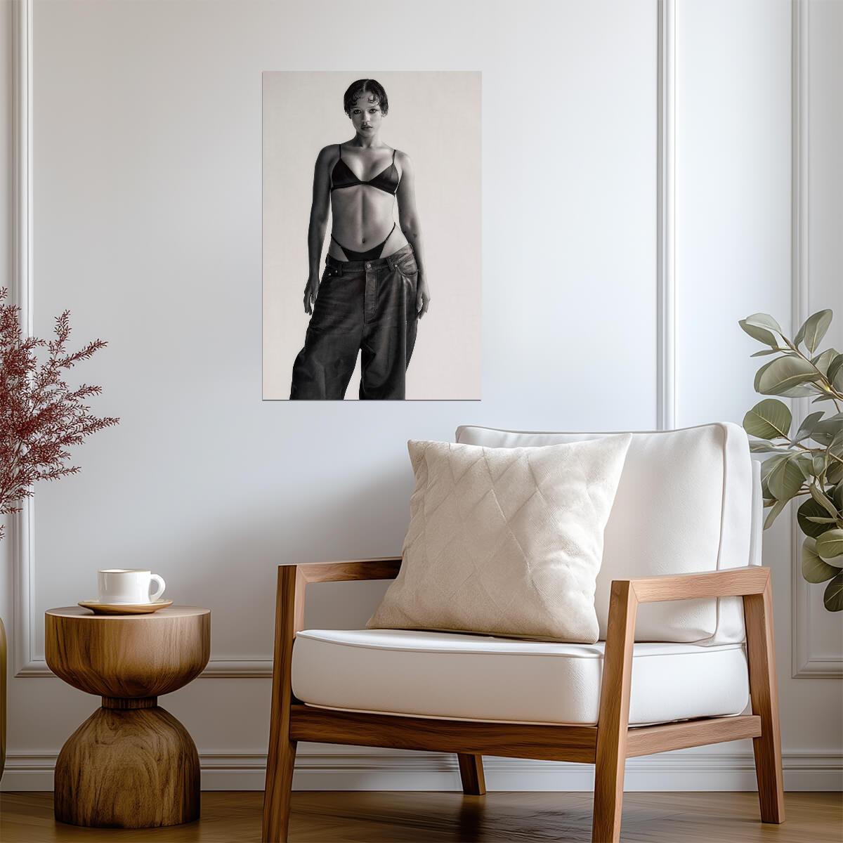 Taylor Russell in Black Lingerie Poster | Black and White Full Body Print - Celebrities Poster