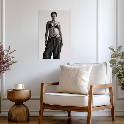 Taylor Russell in Black Lingerie Poster | Black and White Full Body Print - Celebrities Poster