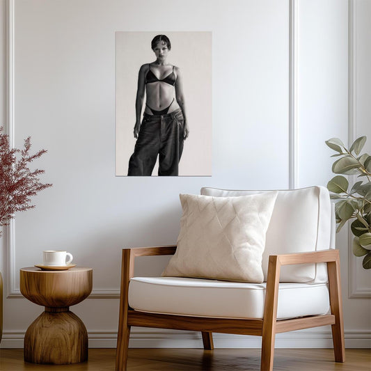 Taylor Russell in Black Lingerie Poster | Black and White Full Body Print - Celebrities Poster