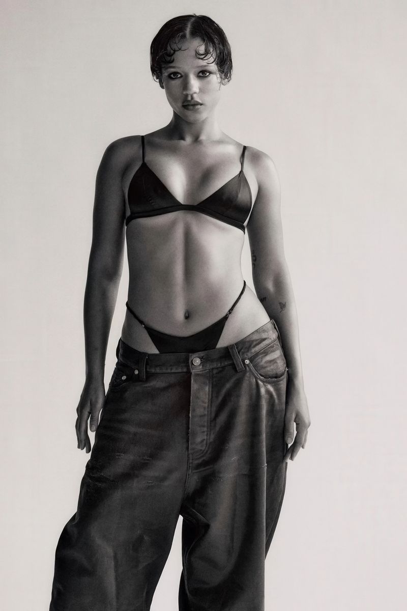 Taylor Russell in Black Lingerie Poster | Black and White Full Body Print - Celebrities Poster