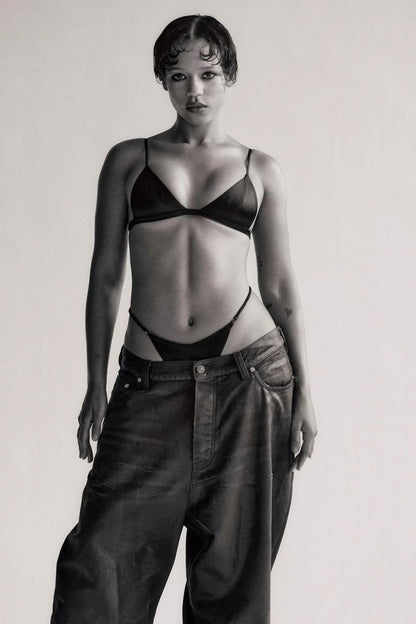 Taylor Russell in Black Lingerie Poster | Black and White Full Body Print - Celebrities Poster