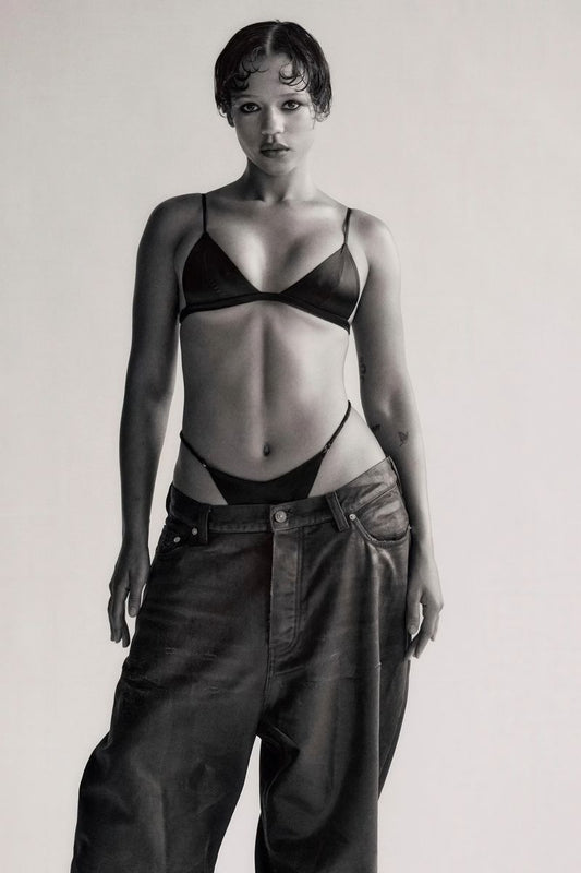 Taylor Russell in Black Lingerie Poster | Black and White Full Body Print - Celebrities Poster