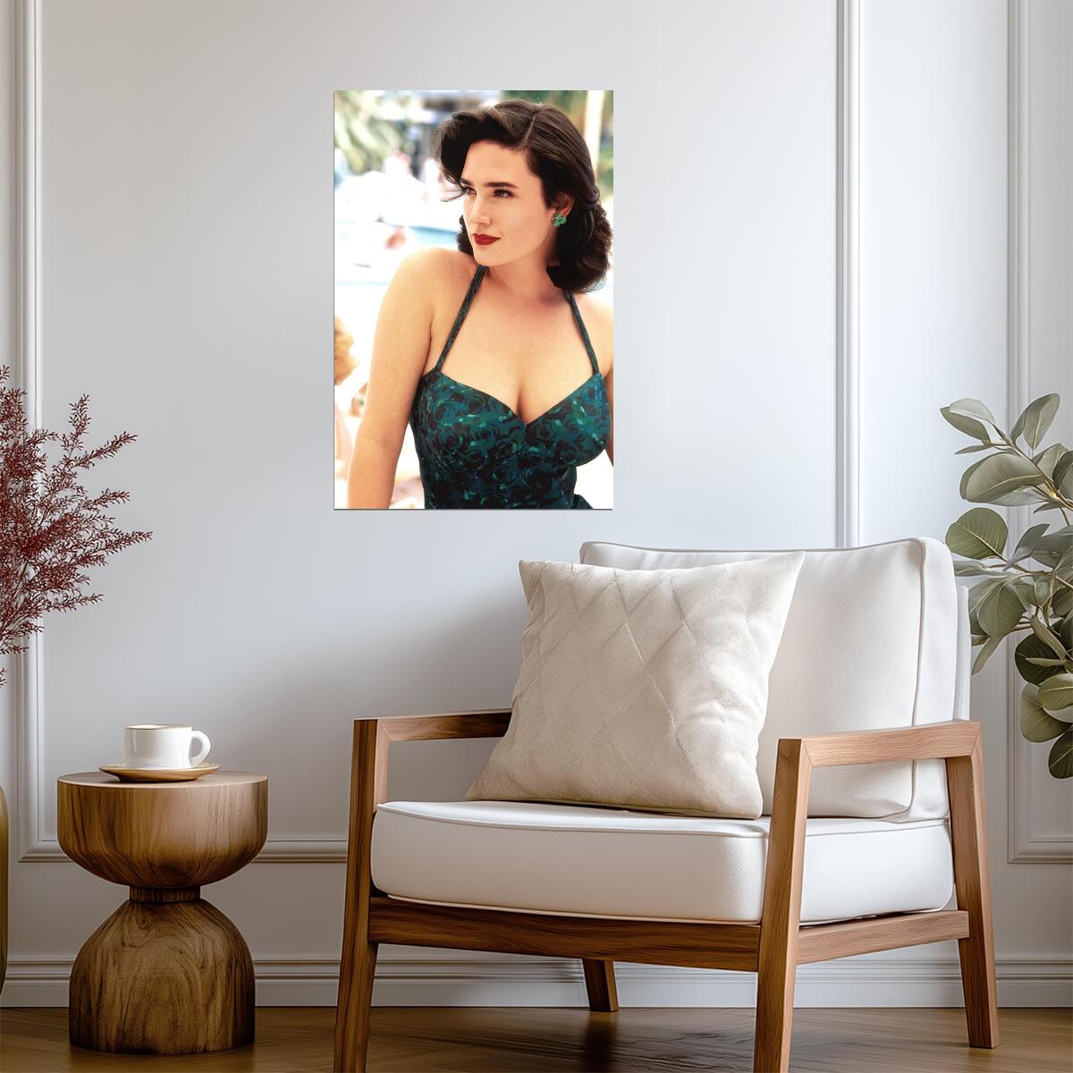 Jennifer Connelly in Green Dress Poster | Red Lips Wall Art Print - Celebrities Poster