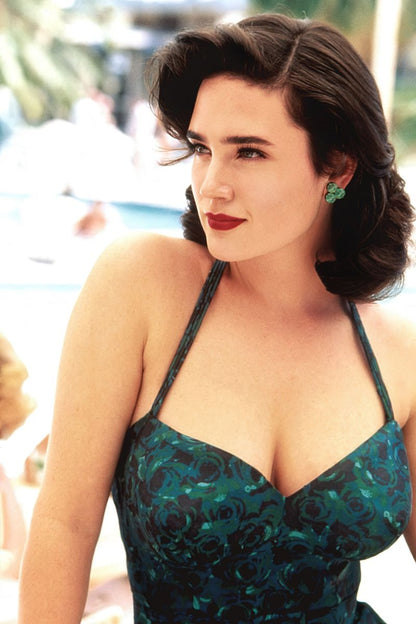 Jennifer Connelly in Green Dress Poster | Red Lips Wall Art Print - Celebrities Poster