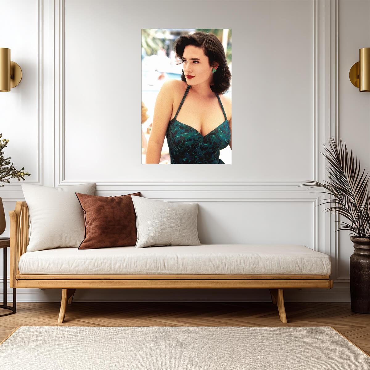 Jennifer Connelly in Green Dress Poster | Red Lips Wall Art Print - Celebrities Poster
