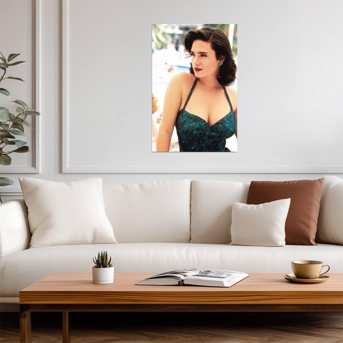 Jennifer Connelly in Green Dress Poster | Red Lips Wall Art Print - Celebrities Poster