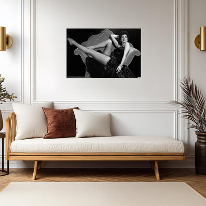 Ava Gardner Pinup Poster | Black and White Lying Pose Wall Art Print - Celebrities Poster