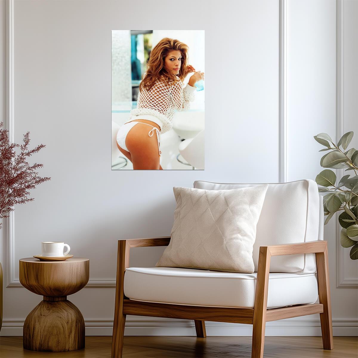 Eva Mendes in White Swimsuit Poster | Sexy Actress Wall Art Print - Celebrities Poster