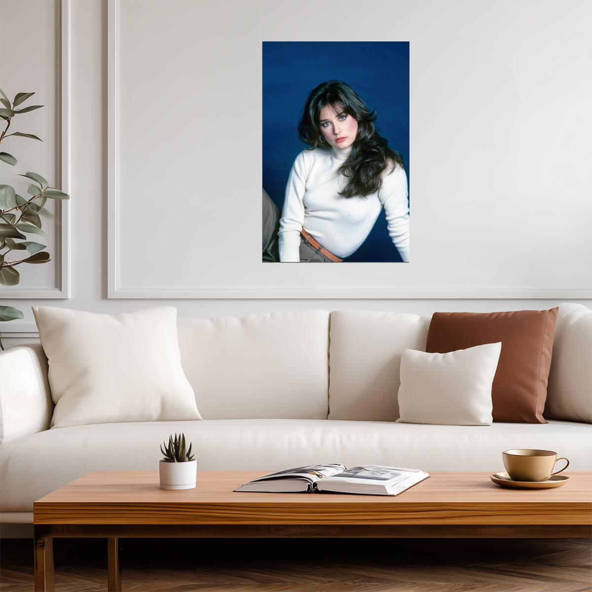 Demi Moore Blue Background Poster | Vintage Portrait Wall Art Print - Celebrities Poster