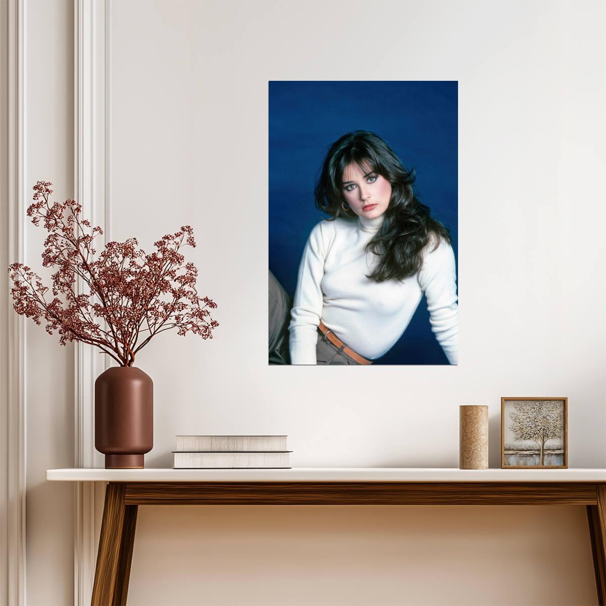 Demi Moore Blue Background Poster | Vintage Portrait Wall Art Print - Celebrities Poster