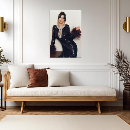 Emily Ratajkowski in Black Feather Dress Poster | Glamour Wall Art Print - Celebrities Poster