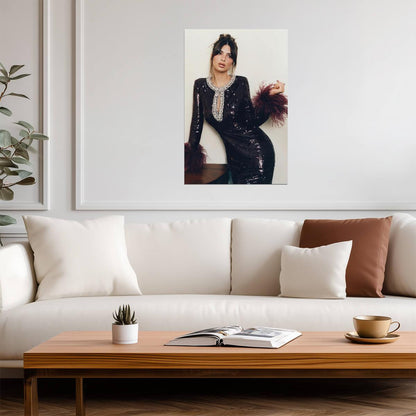Emily Ratajkowski in Black Feather Dress Poster | Glamour Wall Art Print - Celebrities Poster