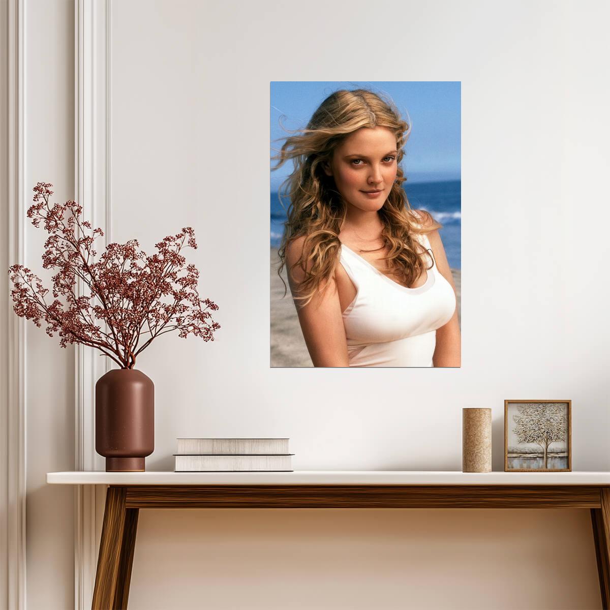Drew Barrymore Beach Poster | Actress Wall Art Print - Celebrities Poster