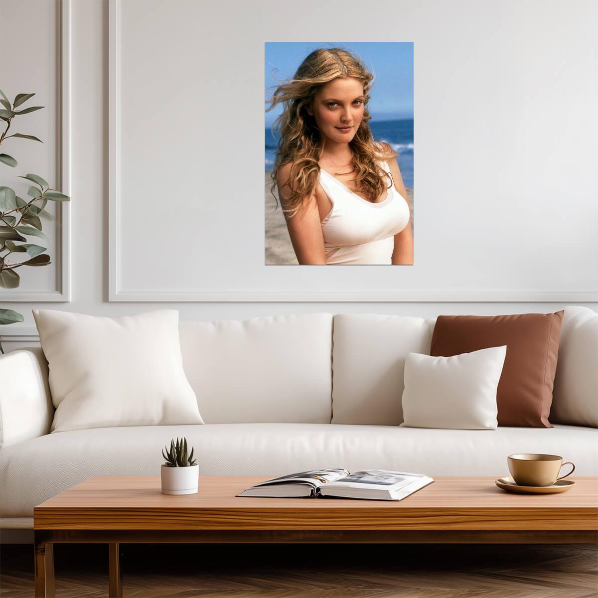 Drew Barrymore Beach Poster | Actress Wall Art Print - Celebrities Poster
