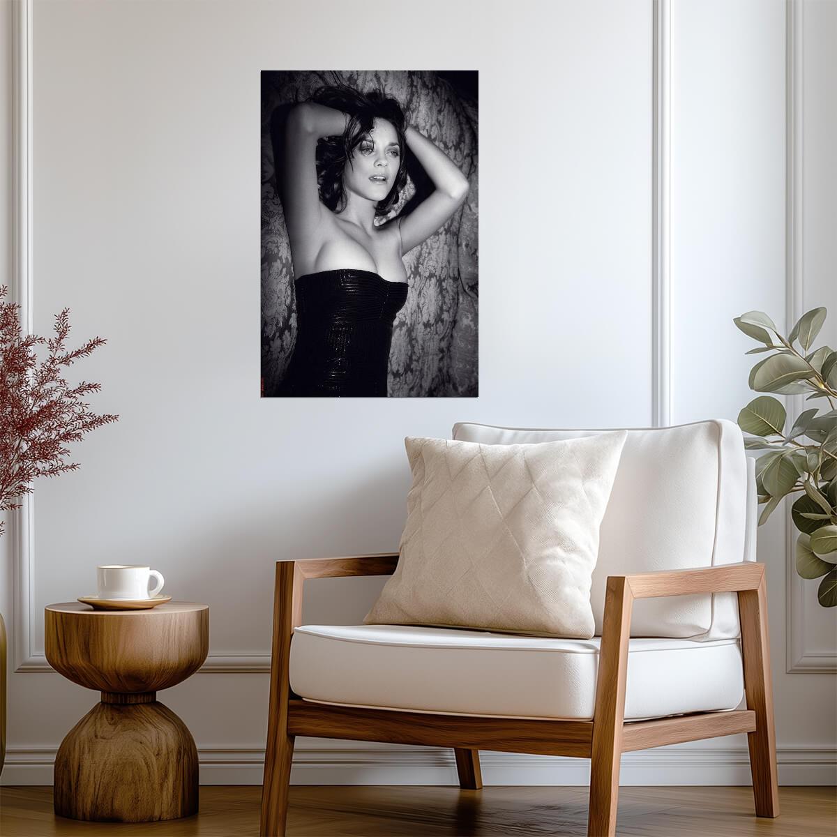 Marion Cotillard in Black Dress Poster | Black and White Portrait Print - Celebrities Poster