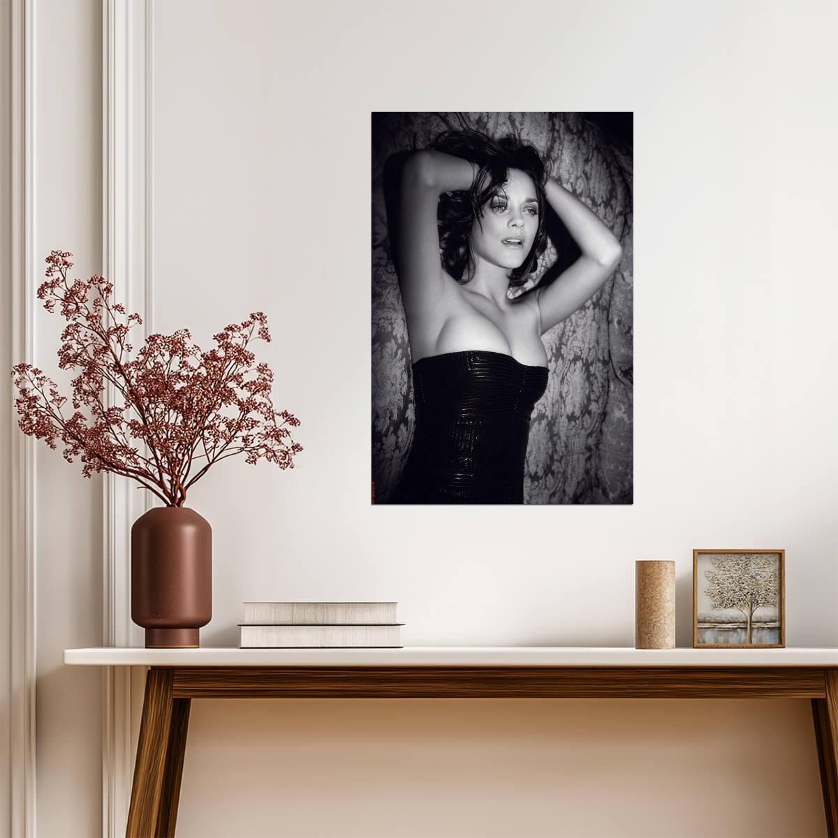 Marion Cotillard in Black Dress Poster | Black and White Portrait Print - Celebrities Poster