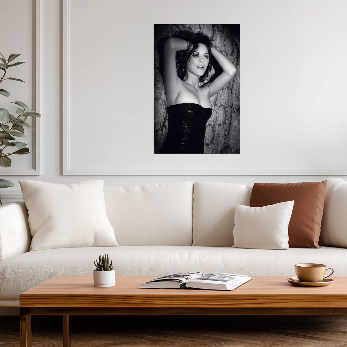 Marion Cotillard in Black Dress Poster | Black and White Portrait Print - Celebrities Poster