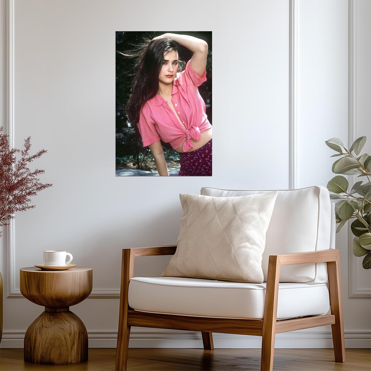 Demi Moore in Pink Shirt Poster | Vintage Portrait Wall Art Print - Celebrities Poster