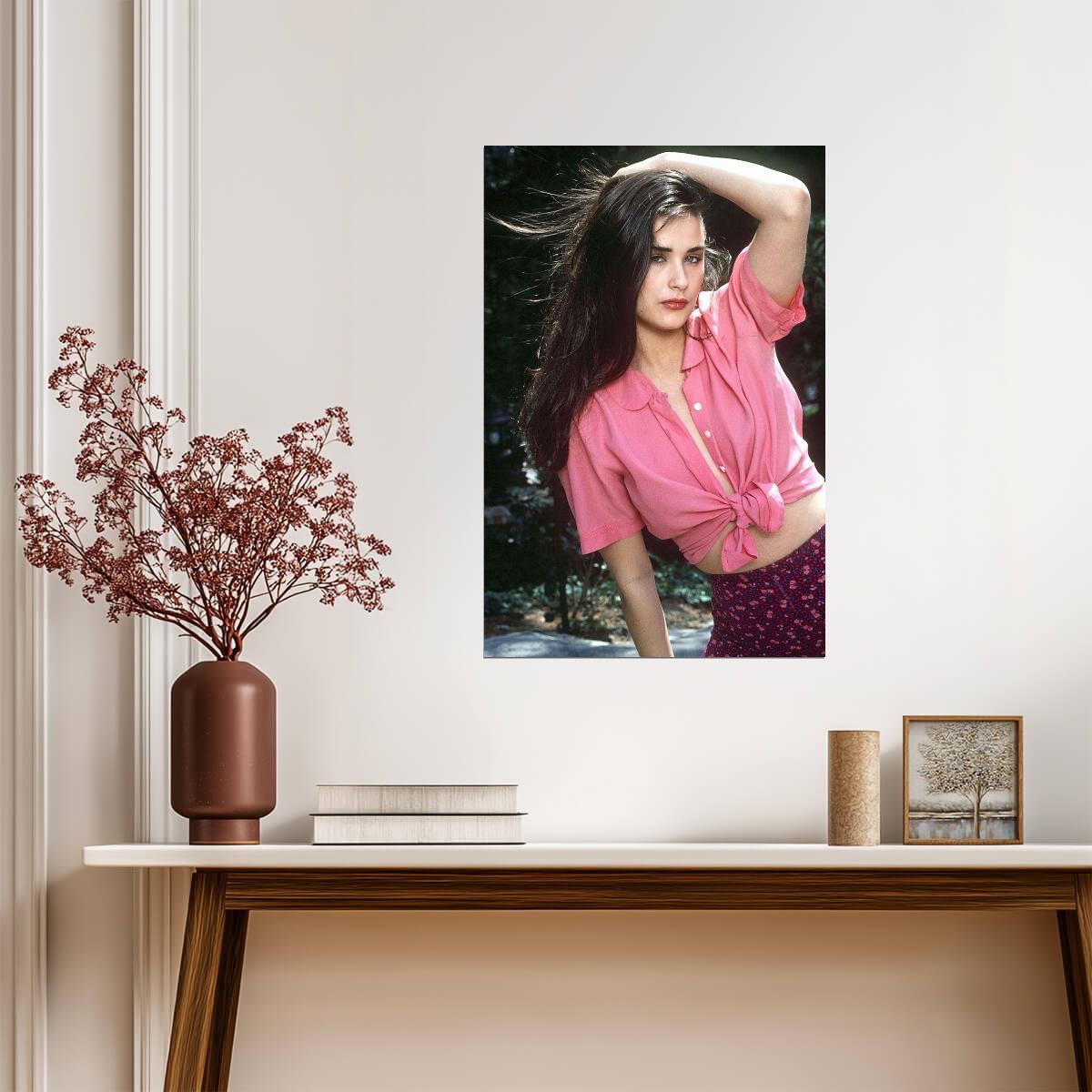 Demi Moore in Pink Shirt Poster | Vintage Portrait Wall Art Print - Celebrities Poster