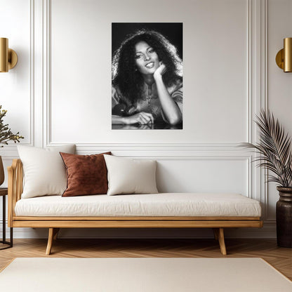 Pam Grier Smiling Portrait Poster | Black and White Wall Art Print - Celebrities Poster