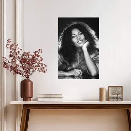 Pam Grier Smiling Portrait Poster | Black and White Wall Art Print - Celebrities Poster