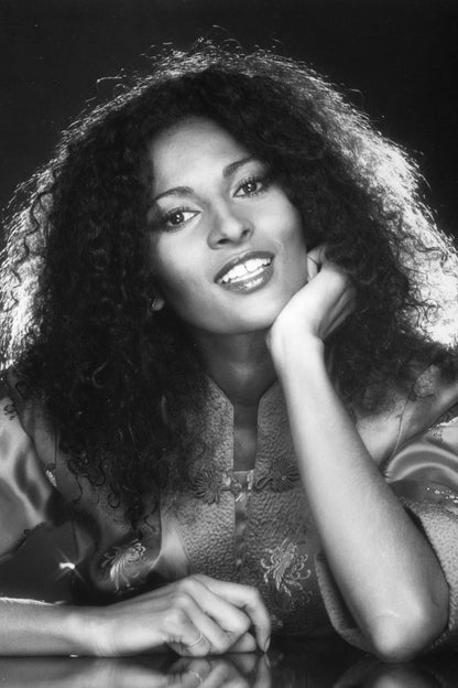 Pam Grier Smiling Portrait Poster | Black and White Wall Art Print - Celebrities Poster