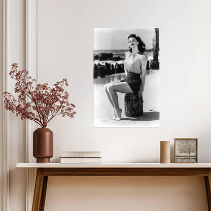 Ava Gardner Pinup Poster | Black and White Seated Wall Art Print - Celebrities Poster