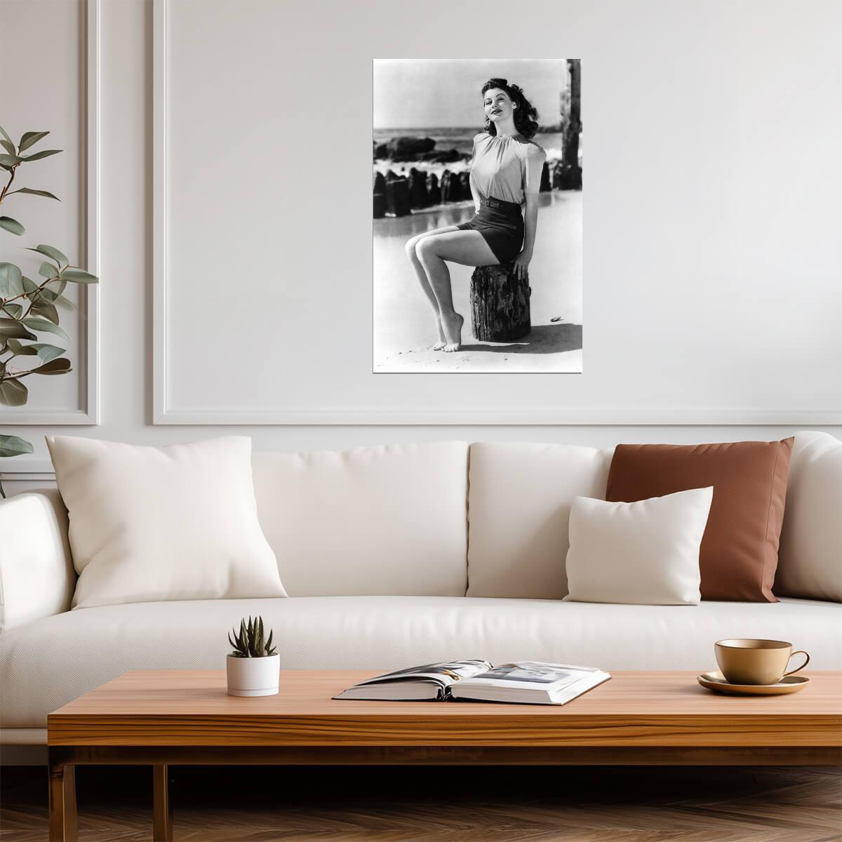 Ava Gardner Pinup Poster | Black and White Seated Wall Art Print - Celebrities Poster