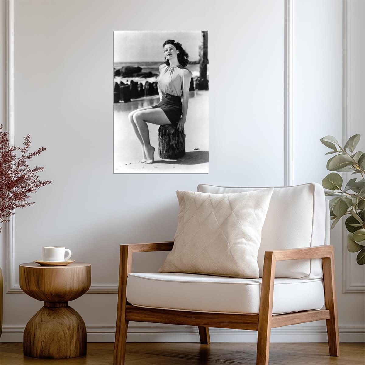 Ava Gardner Pinup Poster | Black and White Seated Wall Art Print - Celebrities Poster