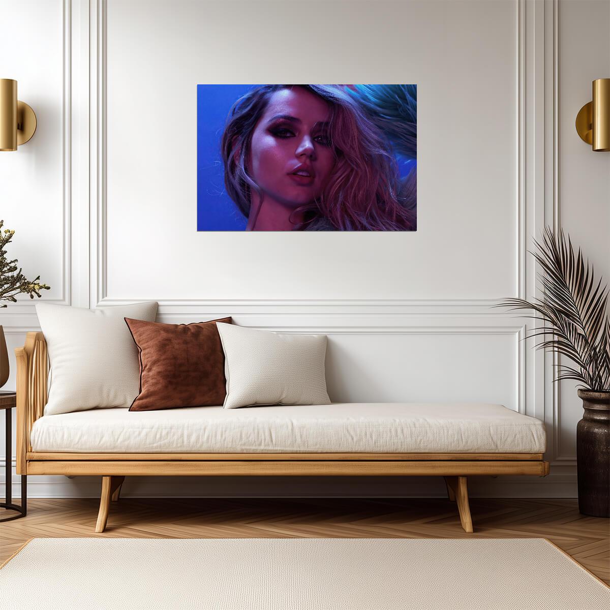 Ana De Armas Neon Portrait Poster | Actress Wall Art Print - Celebrities Poster