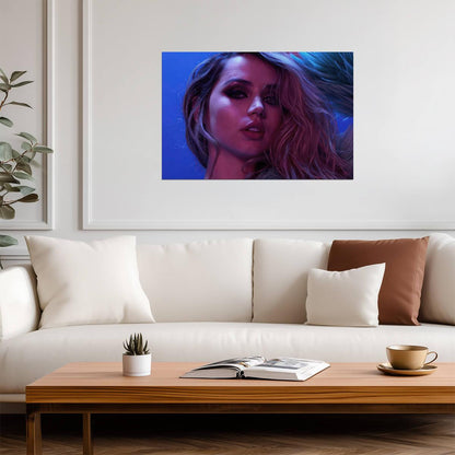 Ana De Armas Neon Portrait Poster | Actress Wall Art Print - Celebrities Poster