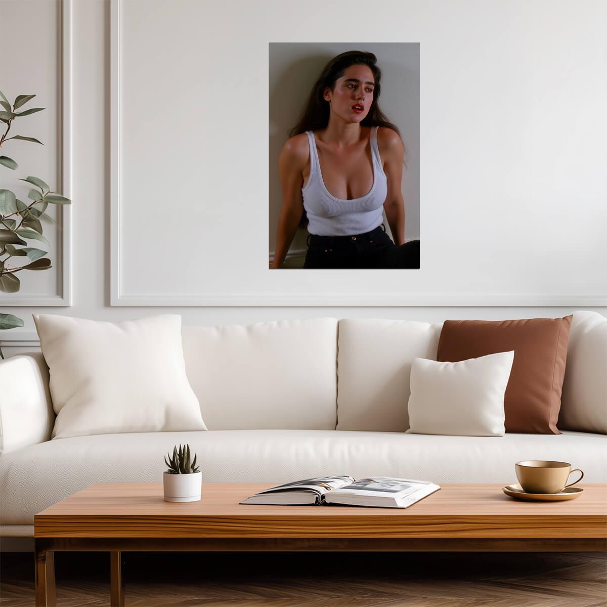 Jennifer Connelly in White Tank Poster | Sexy Actress Wall Art Print - Celebrities Poster