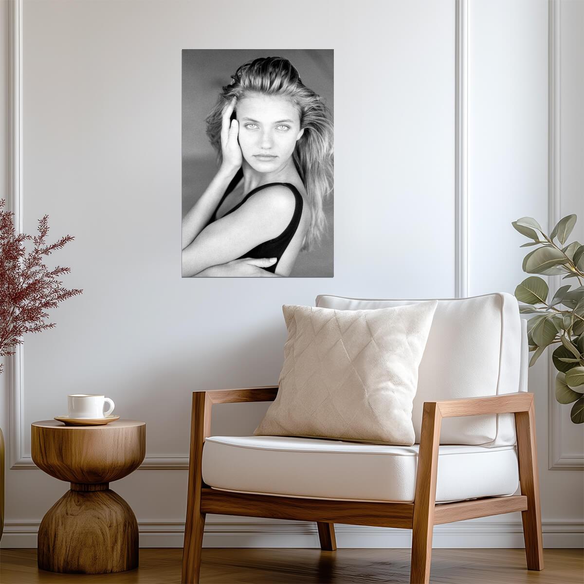 Cameron Diaz Young Portrait Poster | Black and White Wall Art Print - Celebrities Poster