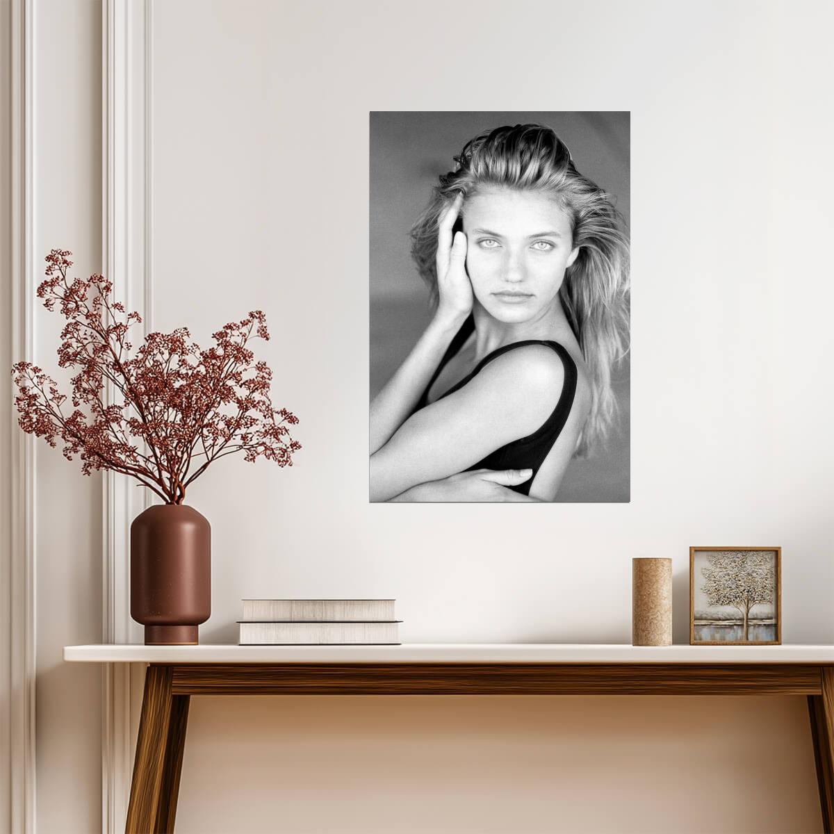 Cameron Diaz Young Portrait Poster | Black and White Wall Art Print - Celebrities Poster