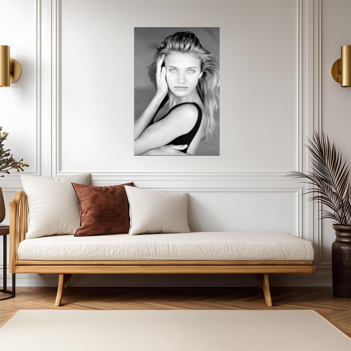 Cameron Diaz Young Portrait Poster | Black and White Wall Art Print - Celebrities Poster