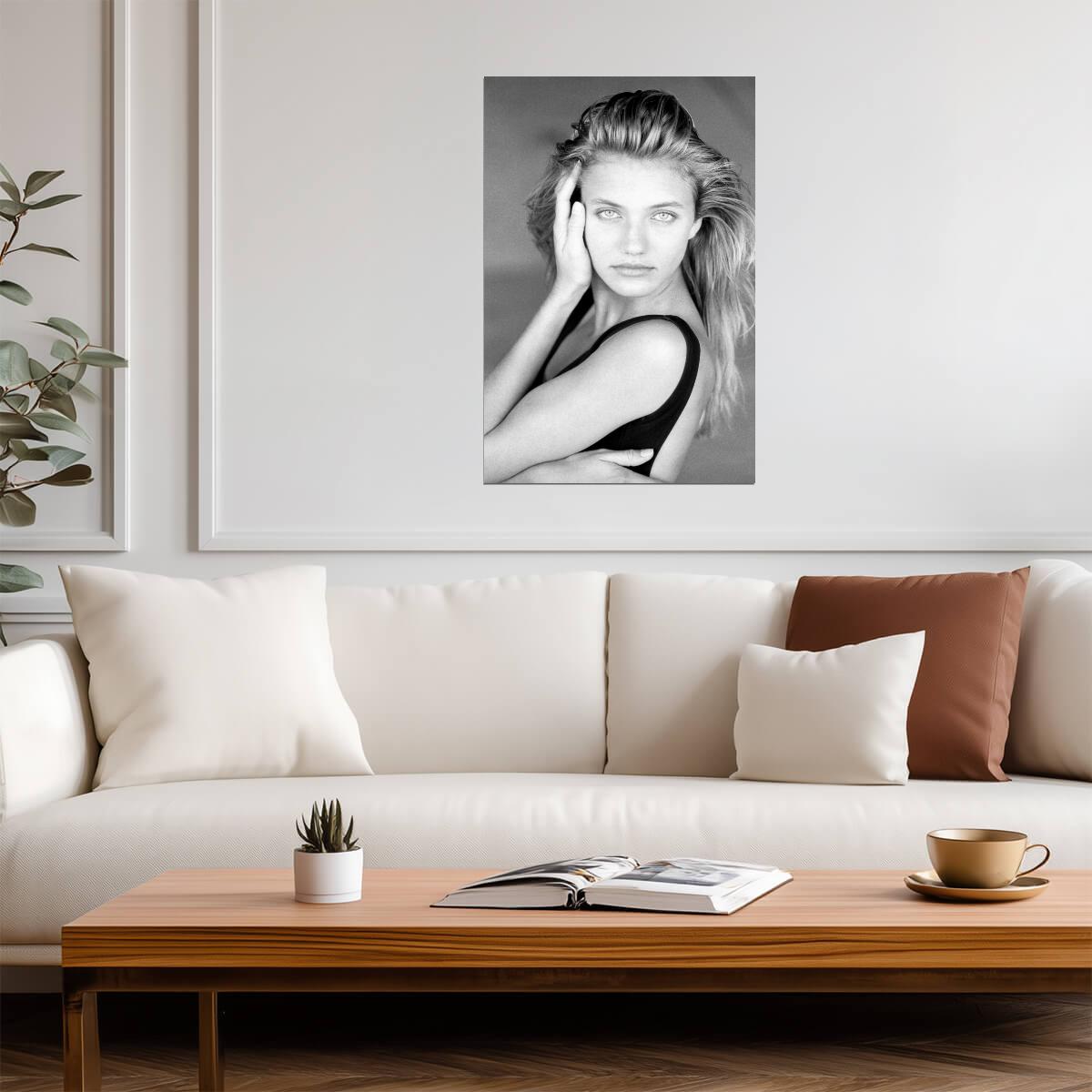 Cameron Diaz Young Portrait Poster | Black and White Wall Art Print - Celebrities Poster
