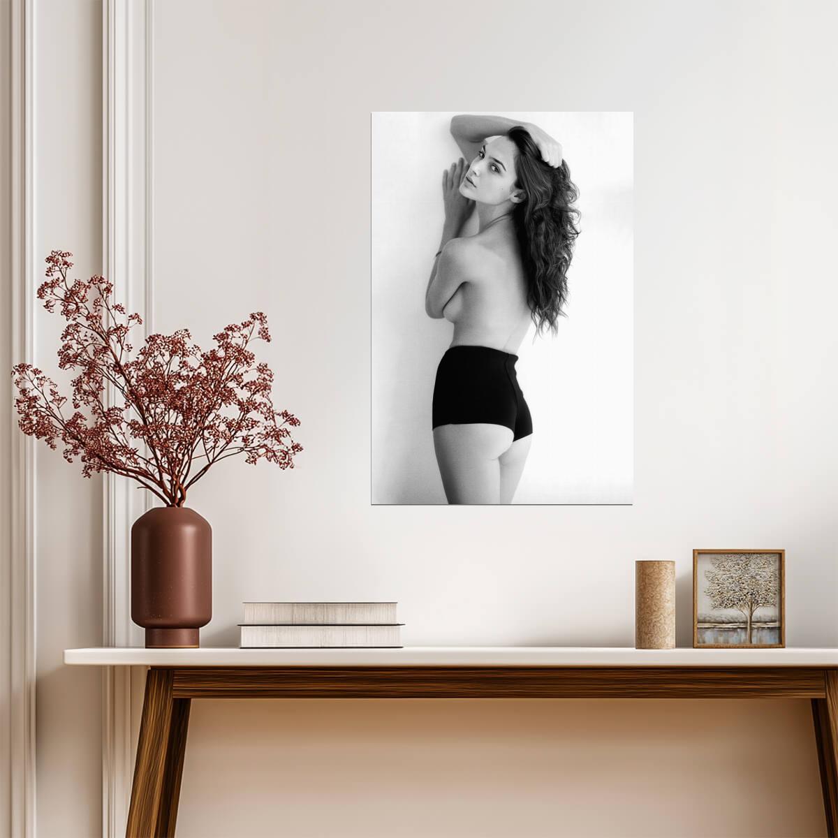 Gal Gadot in Black Shorts Poster | Black and White Portrait Wall Art Print - Celebrities Poster