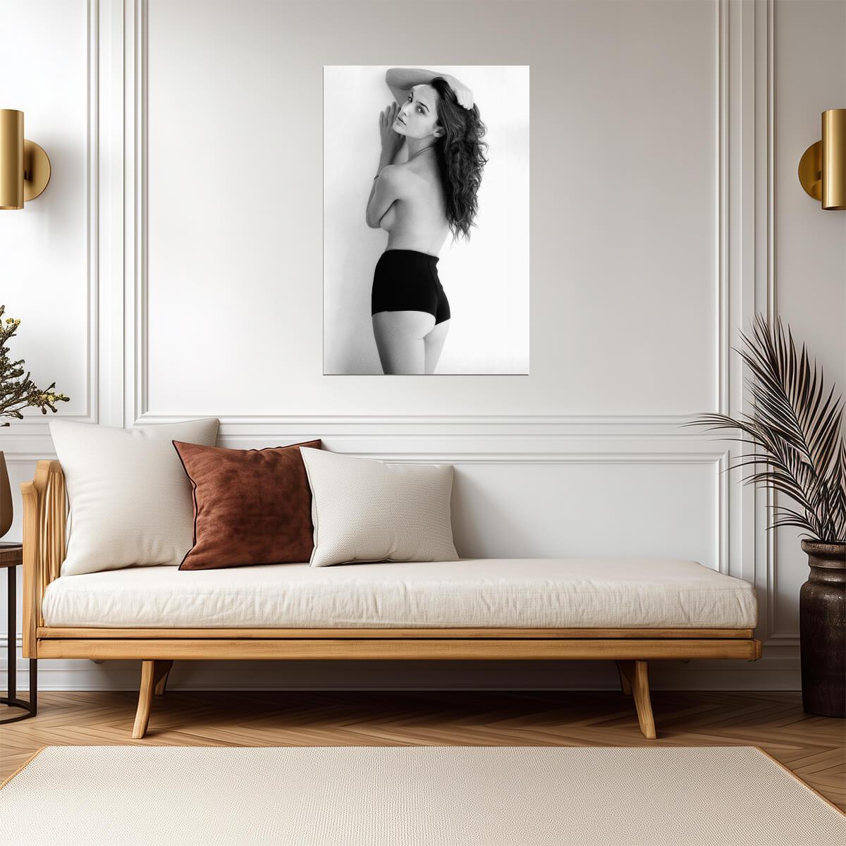 Gal Gadot in Black Shorts Poster | Black and White Portrait Wall Art Print - Celebrities Poster