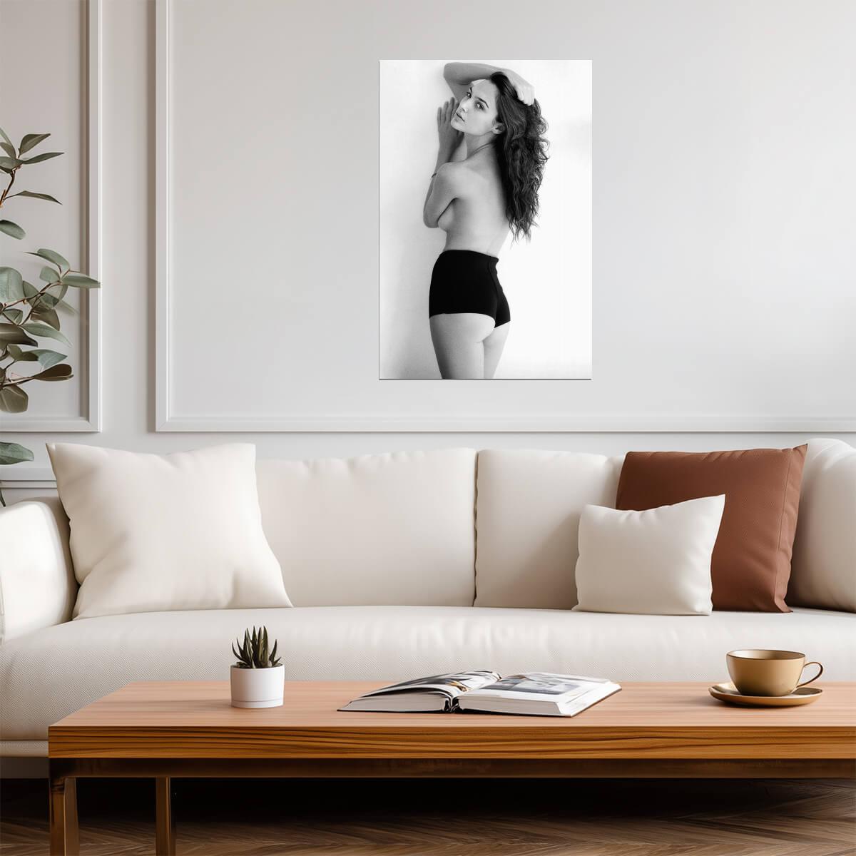 Gal Gadot in Black Shorts Poster | Black and White Portrait Wall Art Print - Celebrities Poster