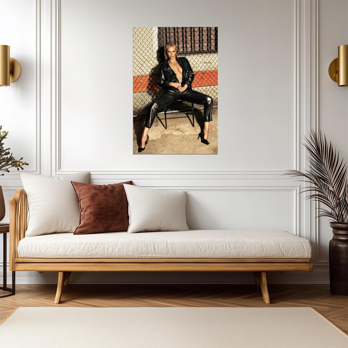 Charlize Theron in Leather Outfit Poster | Smoking Sexy Actress Print - Celebrities Poster